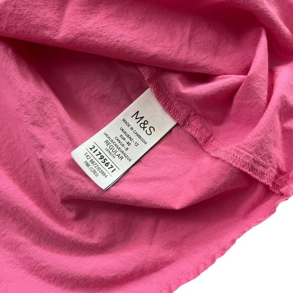 M&S Smocked Midi Dress Hot Pink UK12 US8 Barbie Maximalist Tropical Cottagecore - Picture 6 of 9